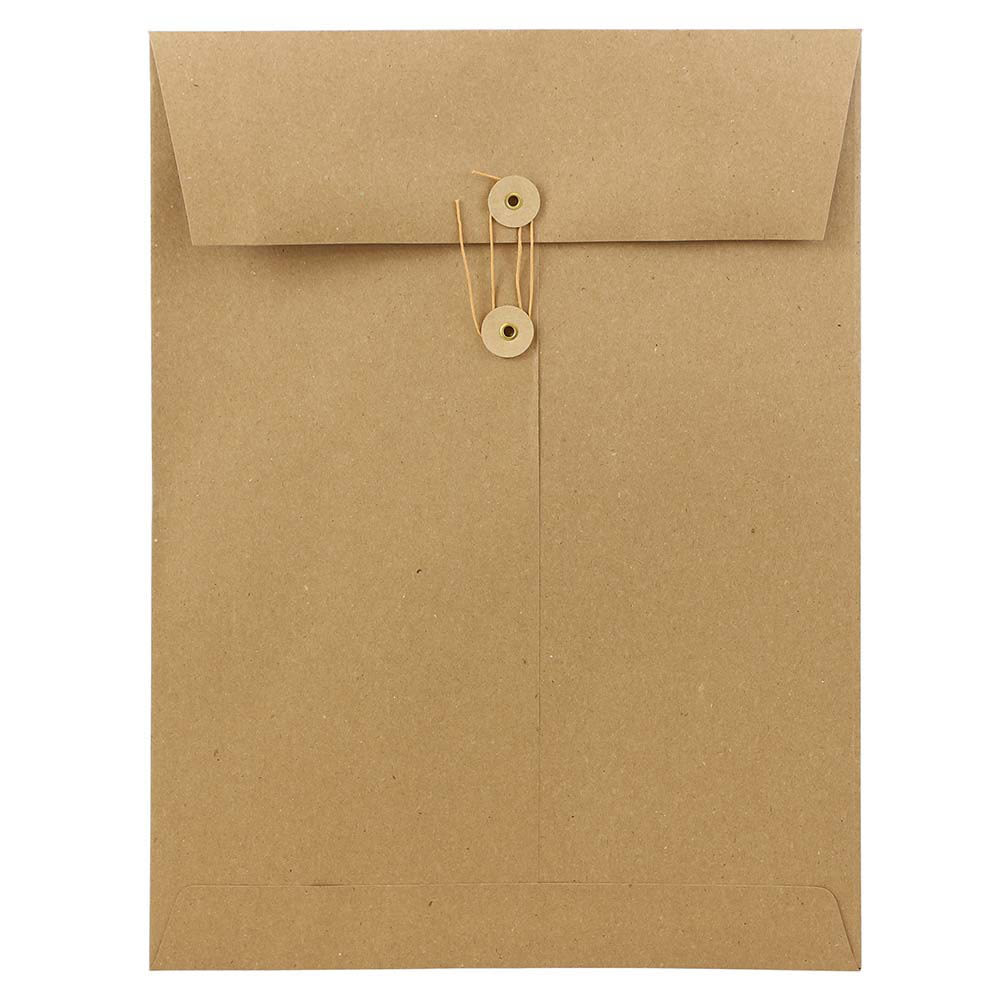 JAM PAPER AND ENVELOPE JAM Paper 312611142  Open-End 9in x 12in Manila Catalog Envelopes, Button & String Closure, 100% Recycled, Brown Kraft, Pack Of 25