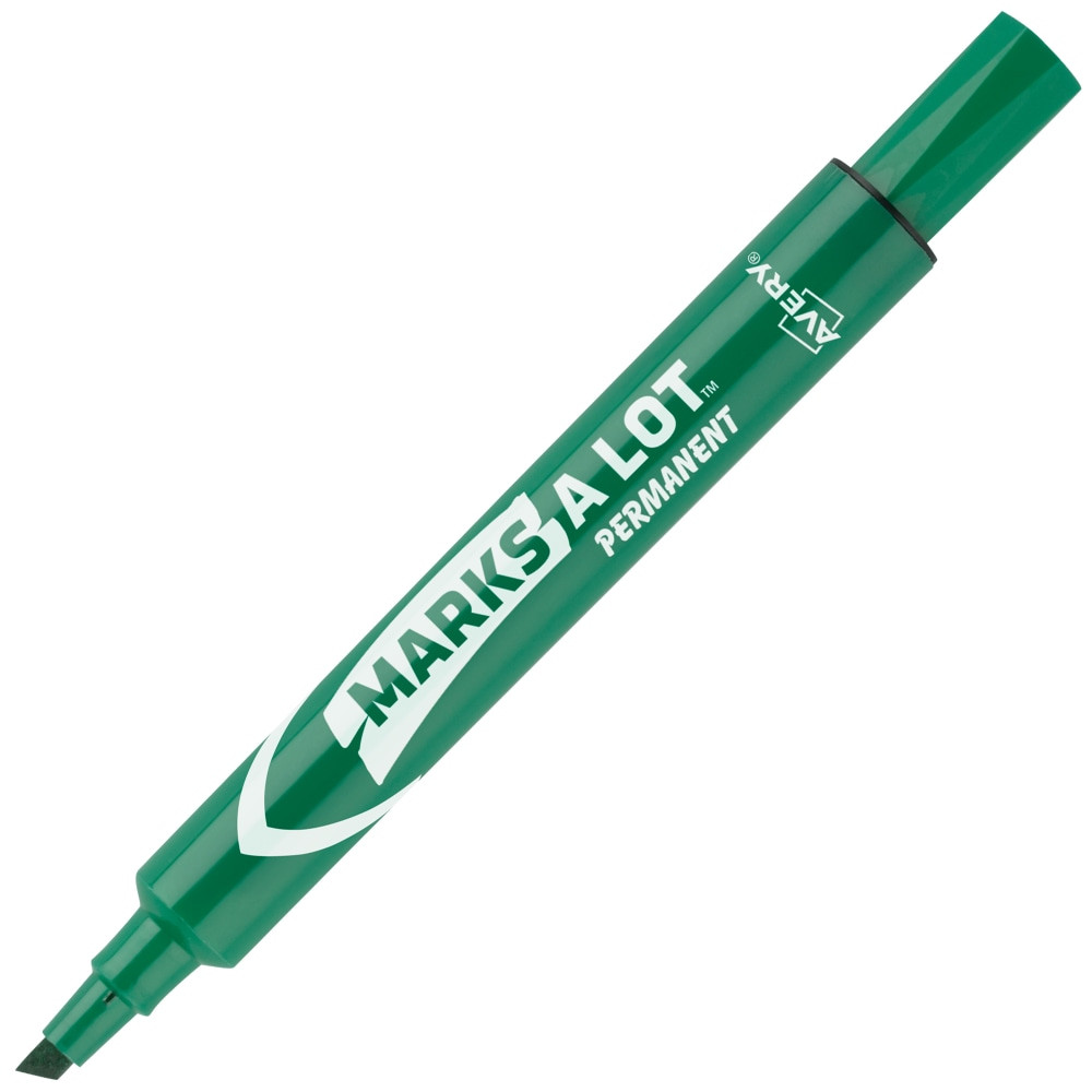 AVERY PRODUCTS CORPORATION 8885 Avery Marks A Lot Permanent Markers, Chisel Tip, Large Desk-Style Size, Green, Pack Of 12