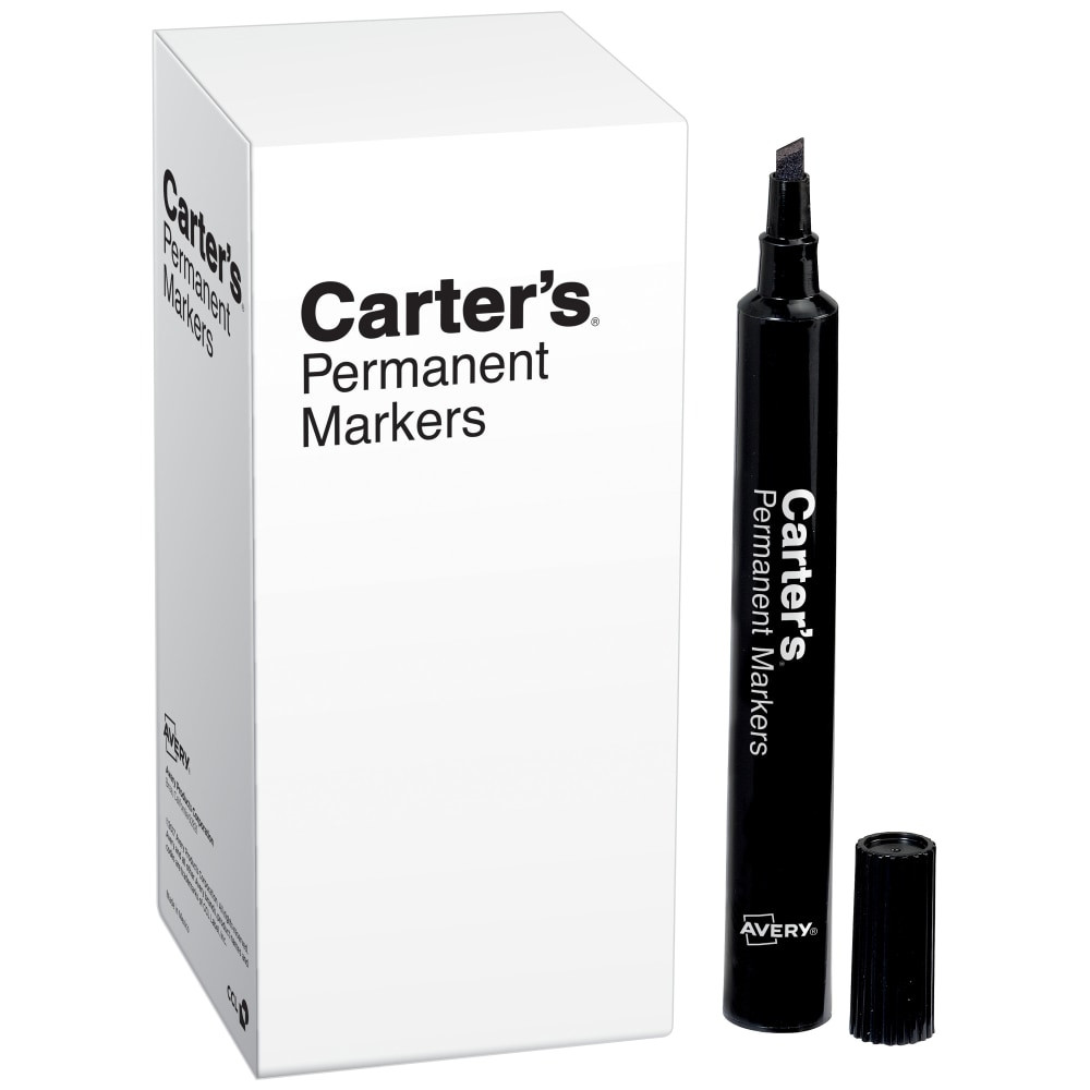 AVERY PRODUCTS CORPORATION 27178 Avery Carters Permanent Markers, Chisel Tip, Large Desk-Style Size, Black, Box Of 12