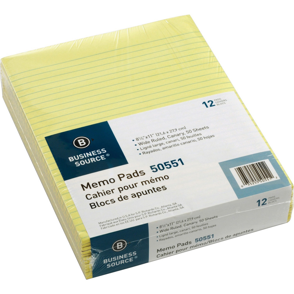 Business Source 50551 Business Source Glued Top Ruled Memo Pads - Letter