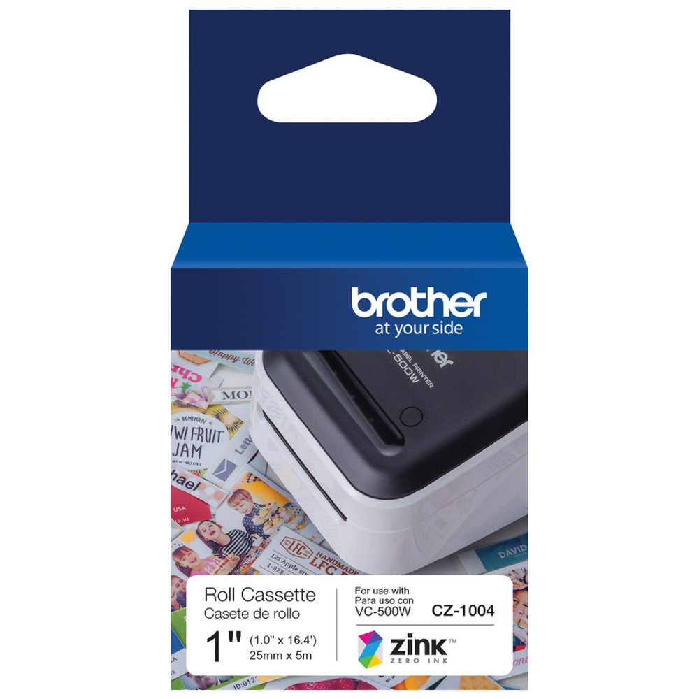 Brother Industries, Ltd Brother CZ-1004 Brother Genuine CZ-1004 continuous length 1" (1.0") 25 mm wide x 16.4 ft. (5 m) long label roll featuring ZINK&reg; Zero Ink technology