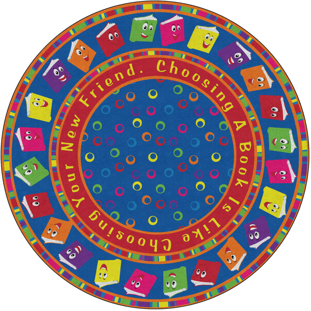 FLAGSHIP CARPETS FE338-70A  Circle Time Books Rug, Round, 12ft, Bright