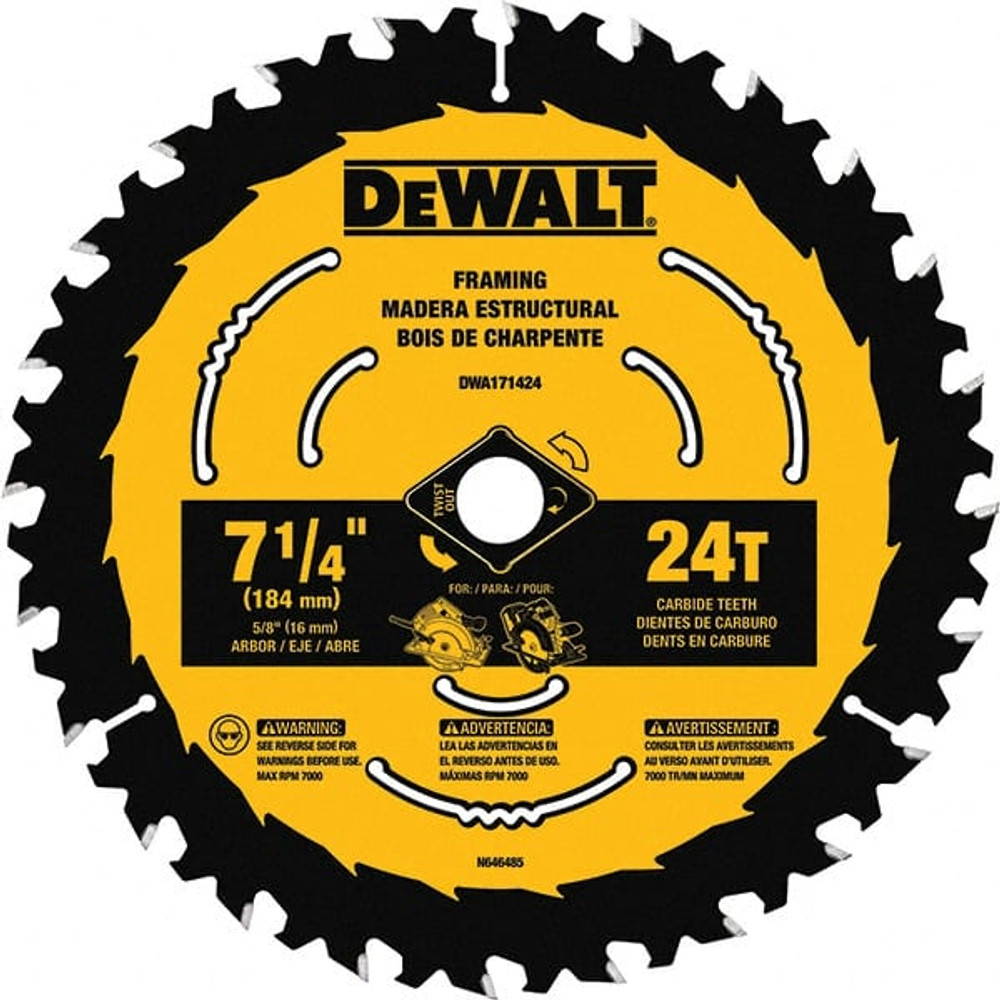 DeWALT DWA1714243 Wet & Dry Cut Saw Blade: 7-1/4" Dia, 5/8" Arbor Hole, 0.065" Kerf Width, 24 Teeth