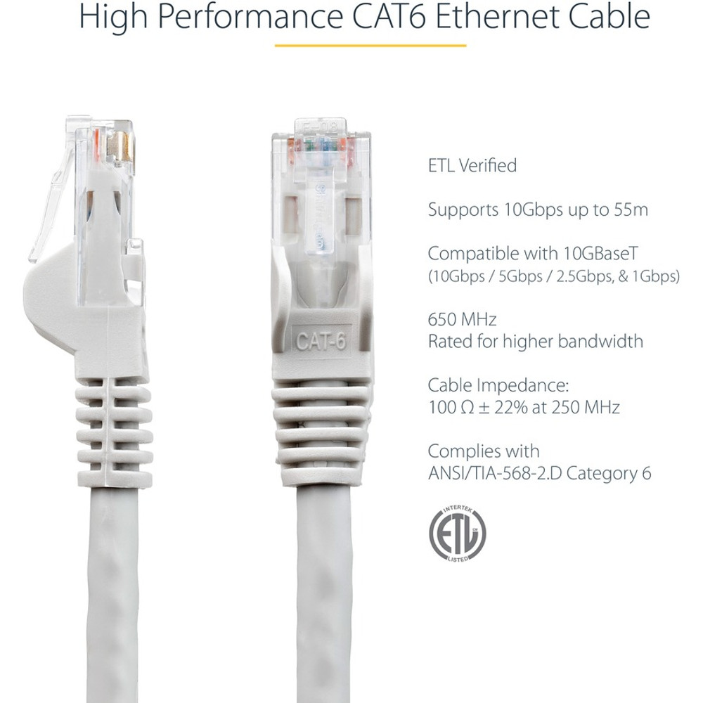 StarTech.com N6PATCH3GR StarTech.com 3ft CAT6 Ethernet Cable - Gray Snagless Gigabit - 100W PoE UTP 650MHz Category 6 Patch Cord UL Certified Wiring/TIA