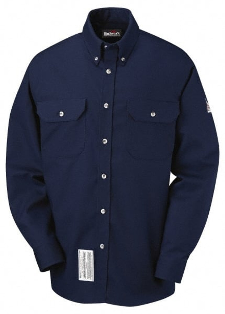 Bulwark SLU2NV RG XL Work Shirt: Fire-Resistant, X-Large, Cotton, Blue, 2 Pockets