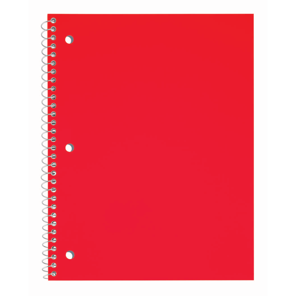 OFFICE DEPOT OD23298703 Just Basics Poly Spiral Notebook, 8in x 10-1/2in, 1 Subject, College Ruled, 70 Sheets, Red