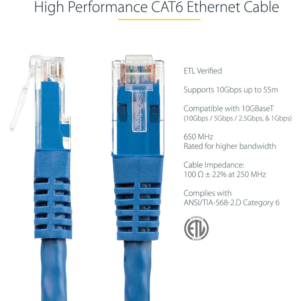 StarTech.com C6PATCH1BL StarTech.com 1ft CAT6 Ethernet Cable - Blue Molded Gigabit - 100W PoE UTP 650MHz - Category 6 Patch Cord UL Certified Wiring/TIA