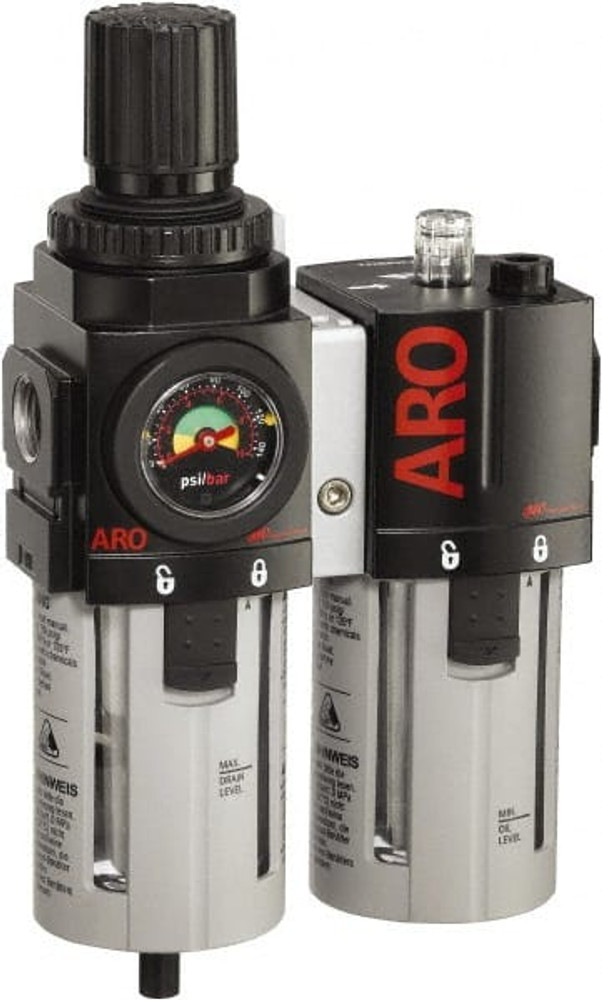 ARO/Ingersoll-Rand C38341-601 FRL Combination Unit: 1/2 NPT, Standard, 2 Pc Filter/Regulator-Lubricator with Pressure Gauge