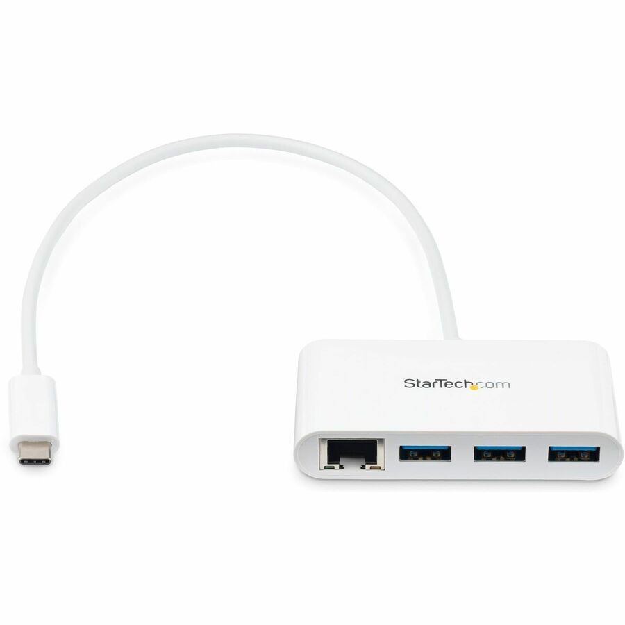 StarTech.com HB30C3A1GEA StarTech.com 3 Port USB C Hub with Gigabit Ethernet - USB-C to 3x USB-A - USB 3.0 - White - USB Hub with GbE - USB-C to USB Adapter - USB Type C Hub