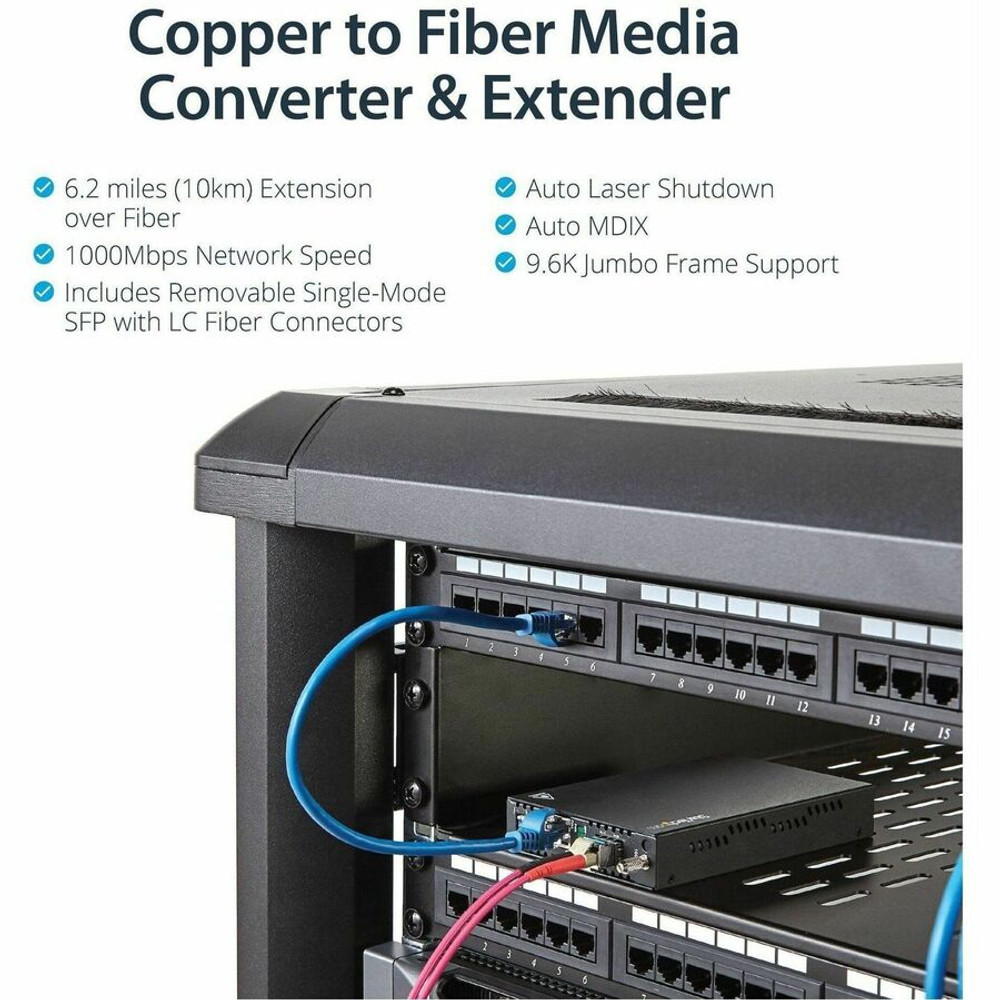 StarTech.com ET91000SM10 StarTech.com Gigabit Ethernet Copper-to-Fiber Media Converter - SM LC - 10 km - Ethernet Media Converter - GbE Converter