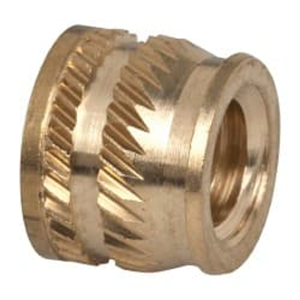 E-Z LOK TH-420-SV 1/4-20, 0.349" Small to 0.363" Large End Hole Diam, Brass Single Vane Tapered Hole Threaded Insert