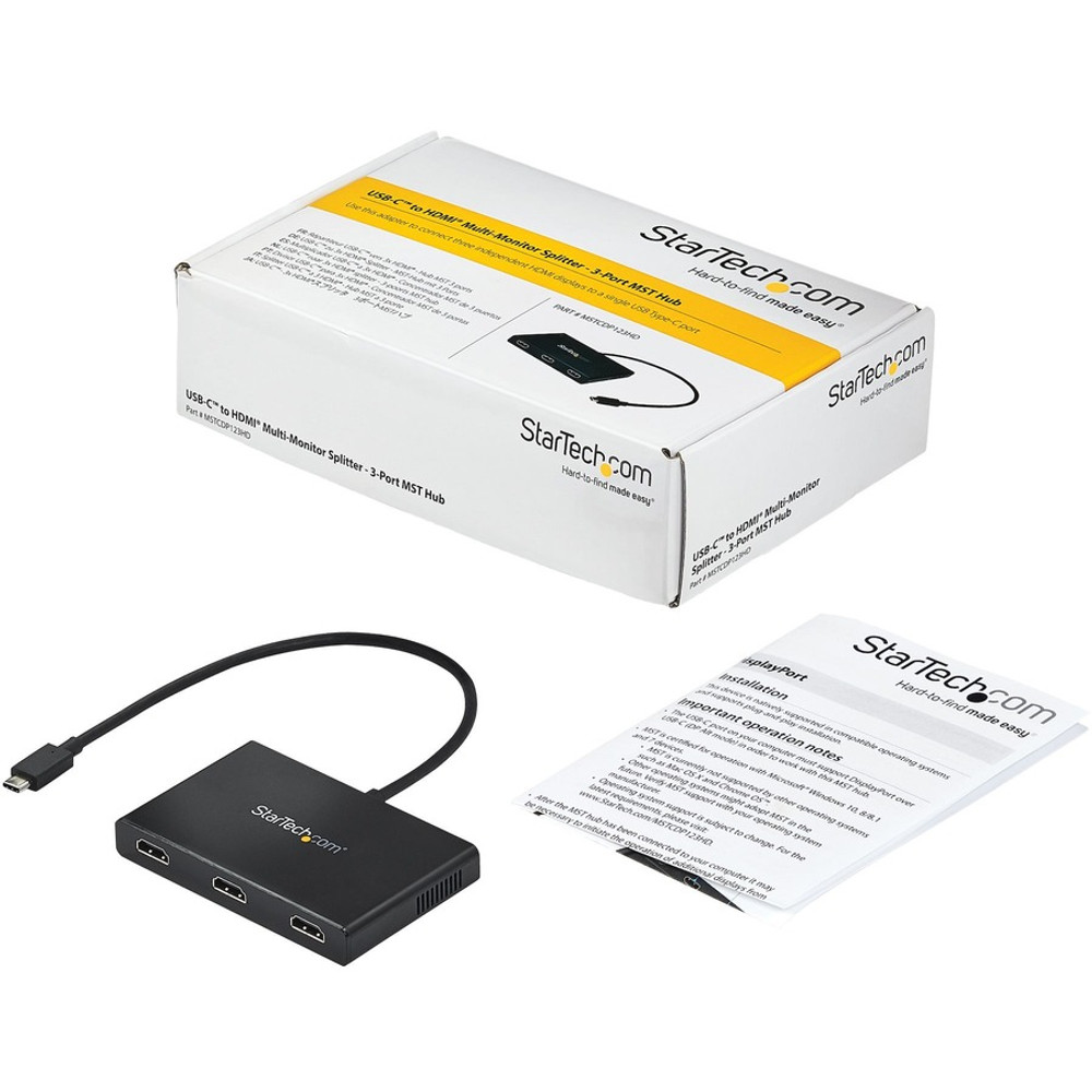 StarTech.com MSTCDP123HD StarTech.com 3-Port USB-C Multi-Monitor Adapter, Type-C to 3x HDMI MST Hub, Triple 1080p HDMI Laptop Display Extender / Splitter, Windows