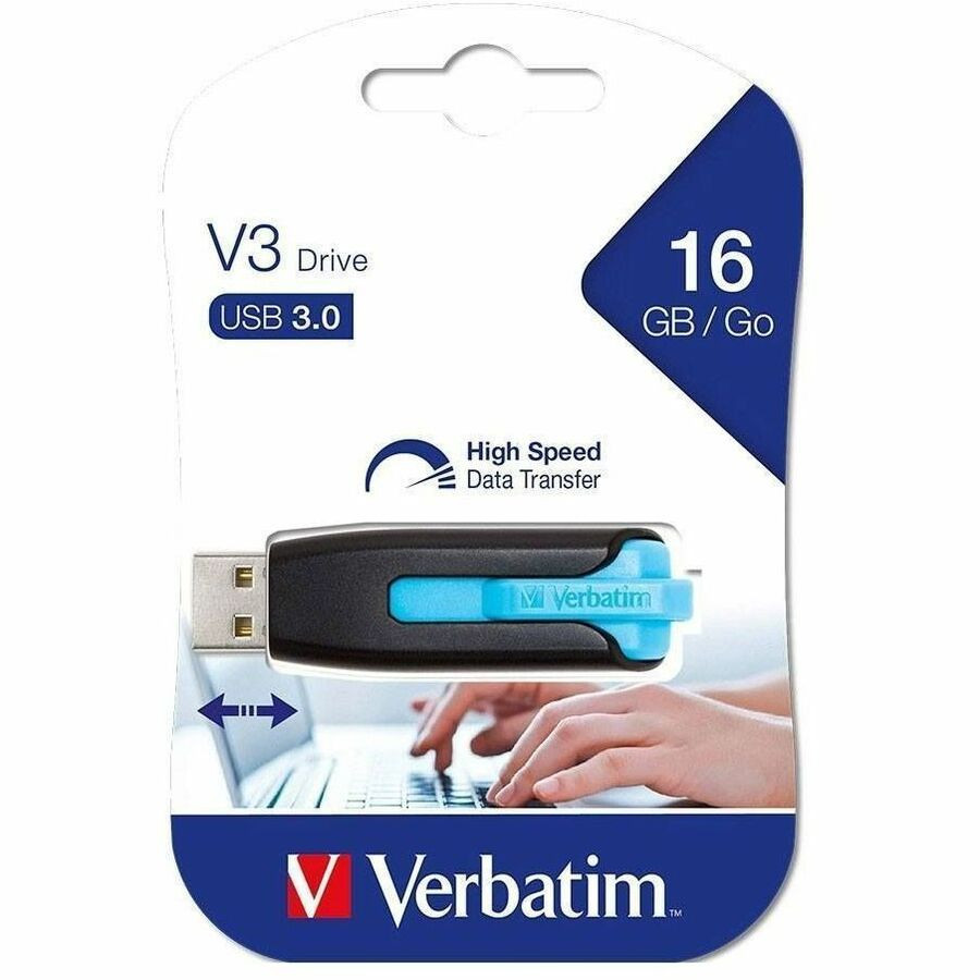 Verbatim America, LLC Microban 49176 16GB Store 'n' Go&reg; V3 USB 3.2 Gen 1 Flash Drive - Blue