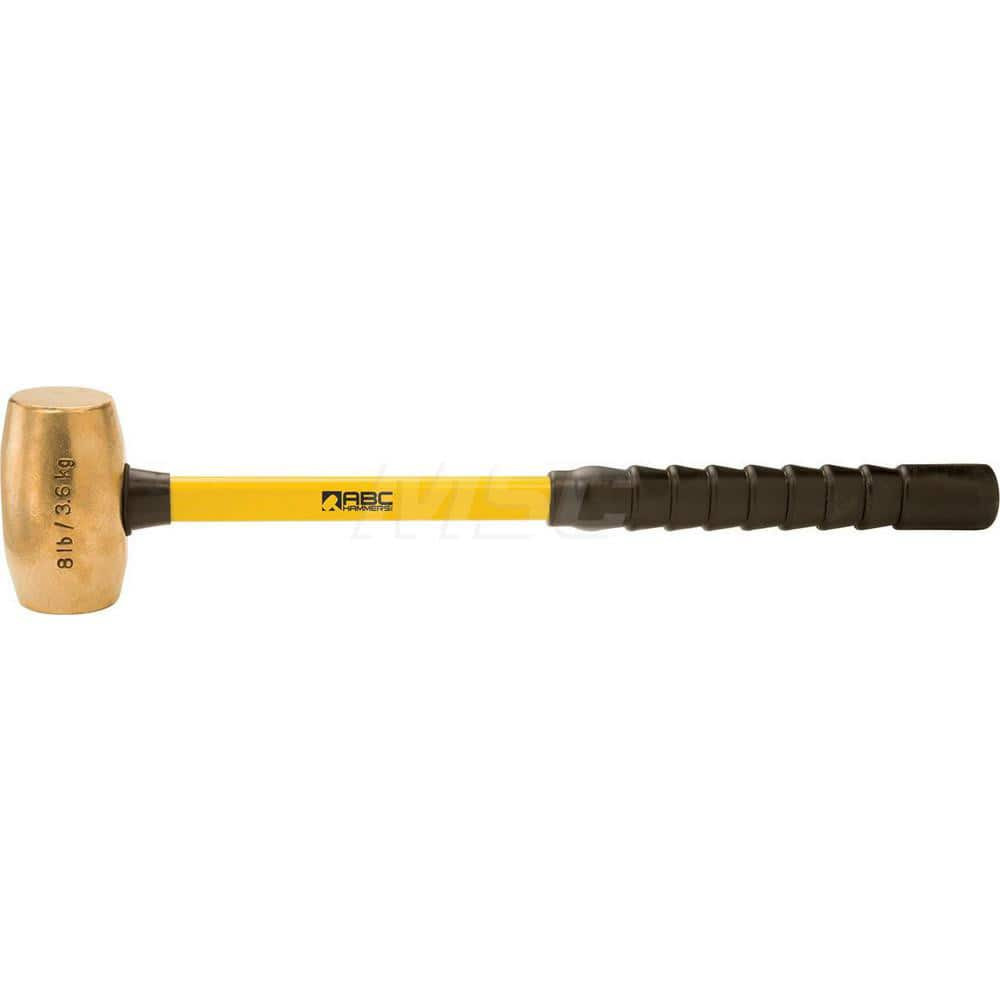 ABC Hammers 8 lb Brass Sledge Hammer, Non-Sparking, Non-Marring, 2-3/8 Face Diam, 5 Head Length, 25 OAL, 22 Fiberglass Handle, Double Faced ABC8BFBS