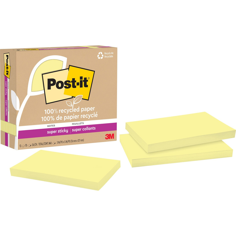 3M Post-it&reg; 655R12SSCY Post-it&reg; Recycled Super Sticky Notes