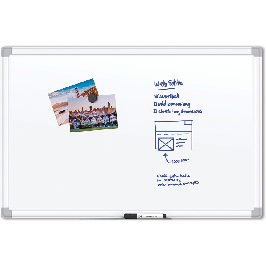 U Brands 4900U00-01 U Brands White Aluminum Framed Magnetic Porcelain Steel Board, 48" X 36"