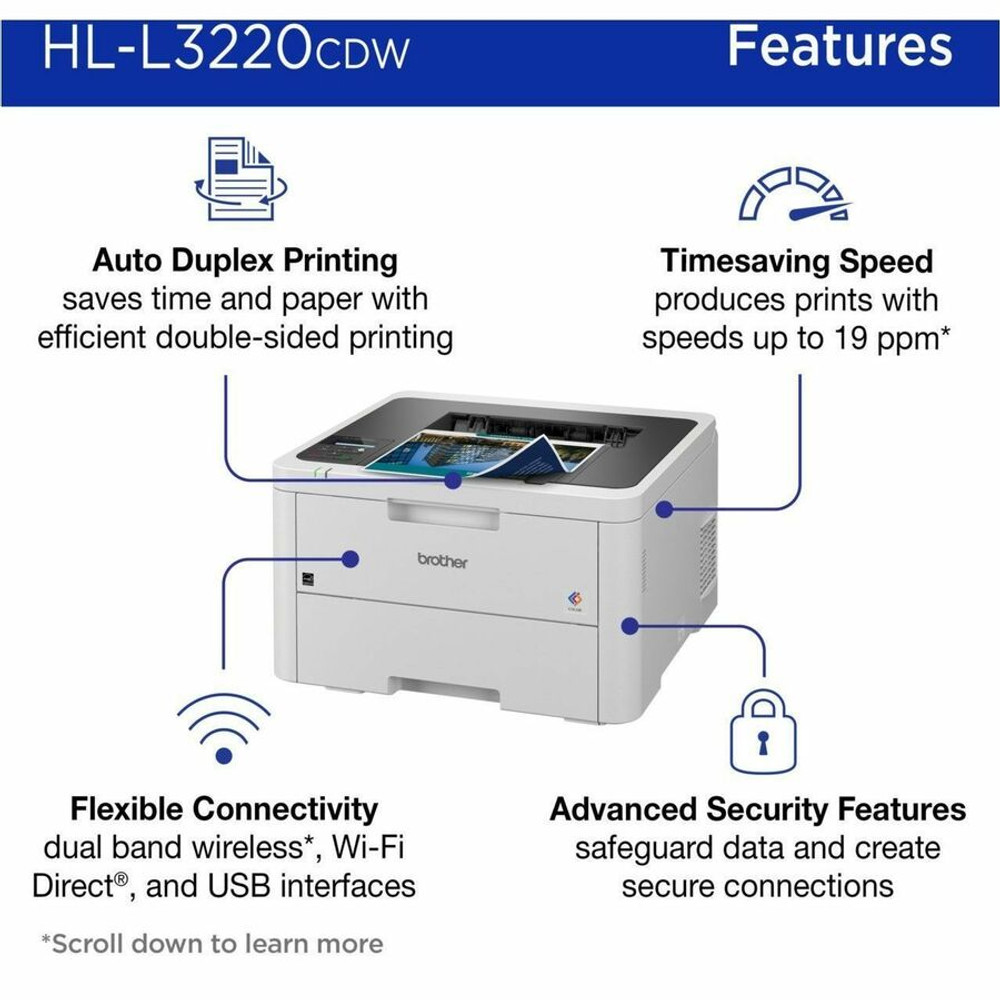 Brother Industries, Ltd Brother HLL3220CDW Brother HL-L3220CDW Wireless Compact Digital Color Printer with Laser Quality Output, Duplex and Mobile Device Printing