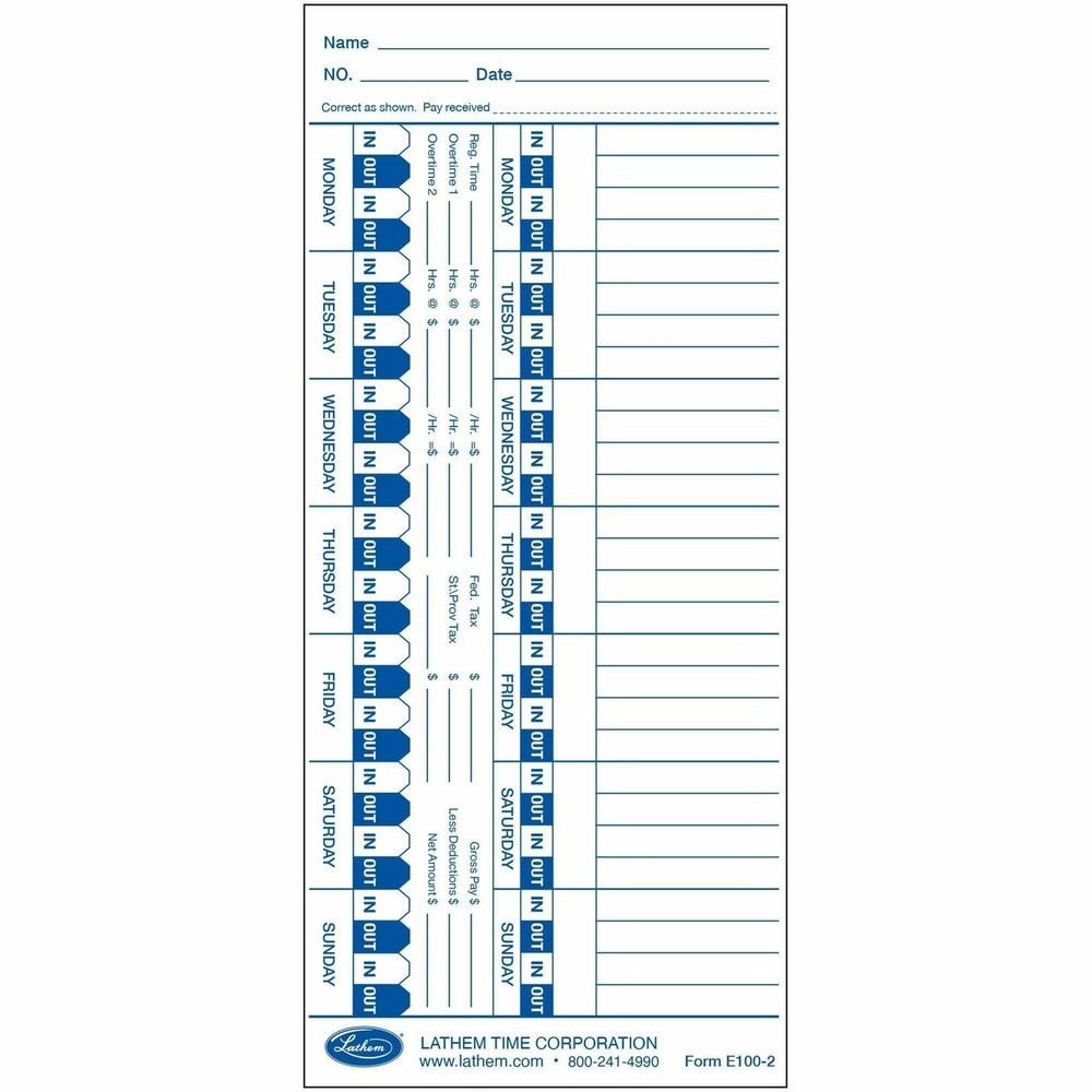 Lathem Time Company Lathem E100 Lathem Universal Time Cards