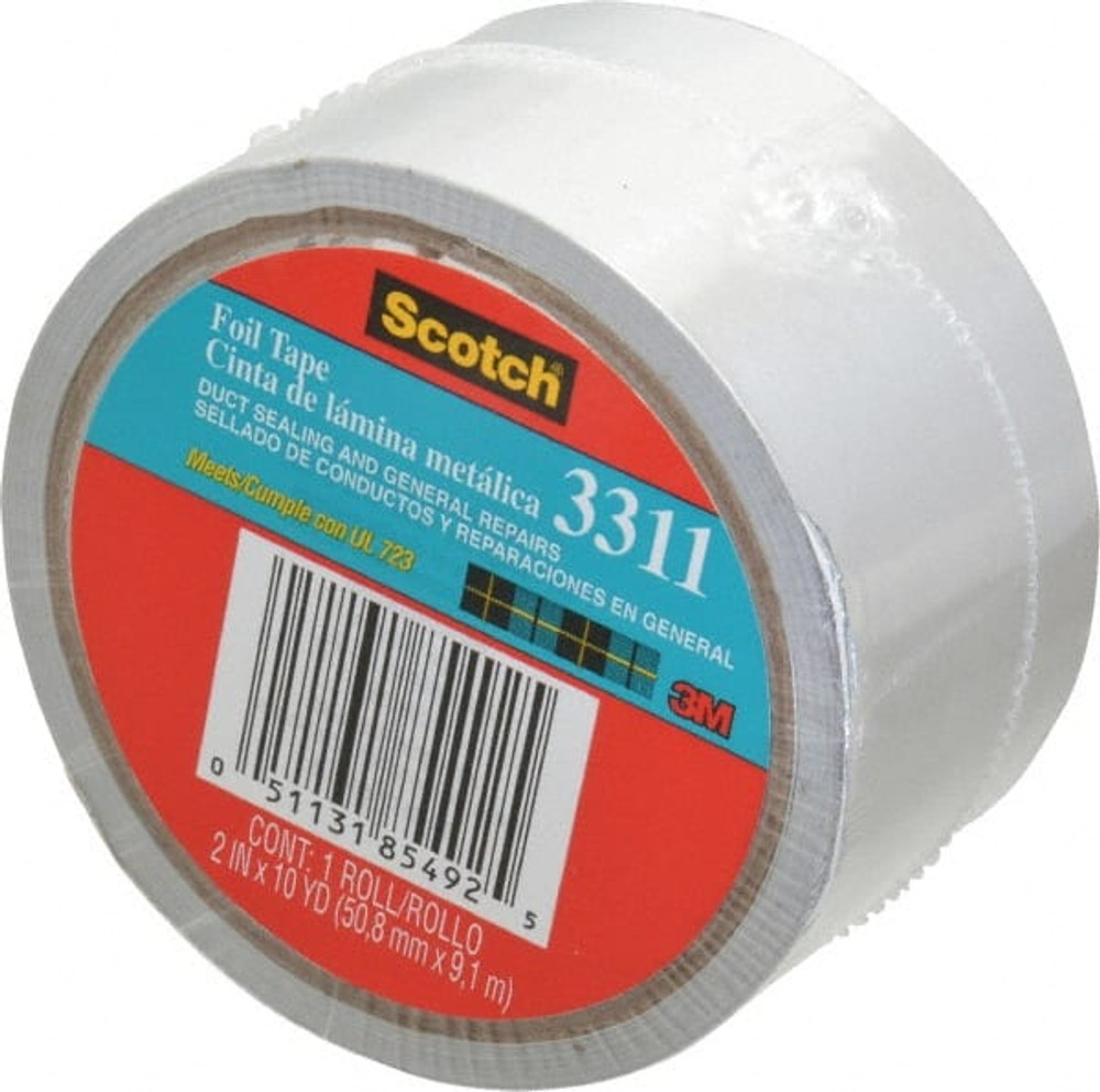 3M 7010334860 Silver Aluminum Foil Tape: 10 yd Long, 2" Wide, 3.6 mil Thick