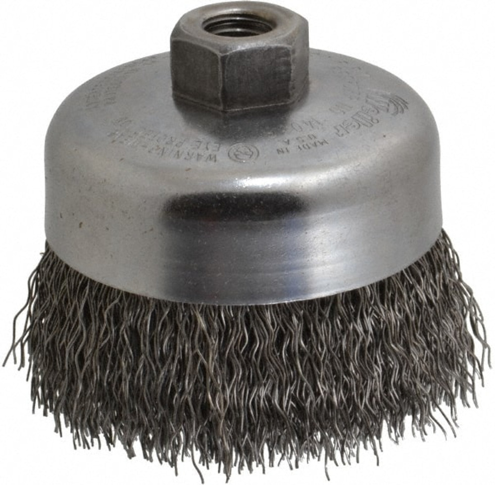 Weiler 93653 Cup Brush: 4" Dia, 0.02" Wire Dia, Steel, Crimped