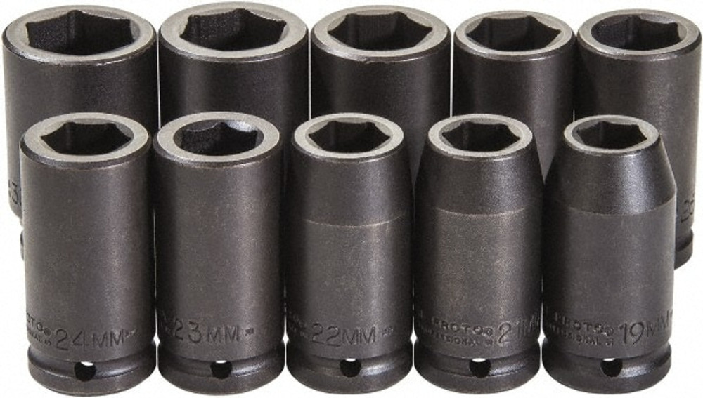 Proto J72100M Deep Impact Standard Socket Set: 10 Pc, 3/4" Drive, 19.00 to 33.00" Socket