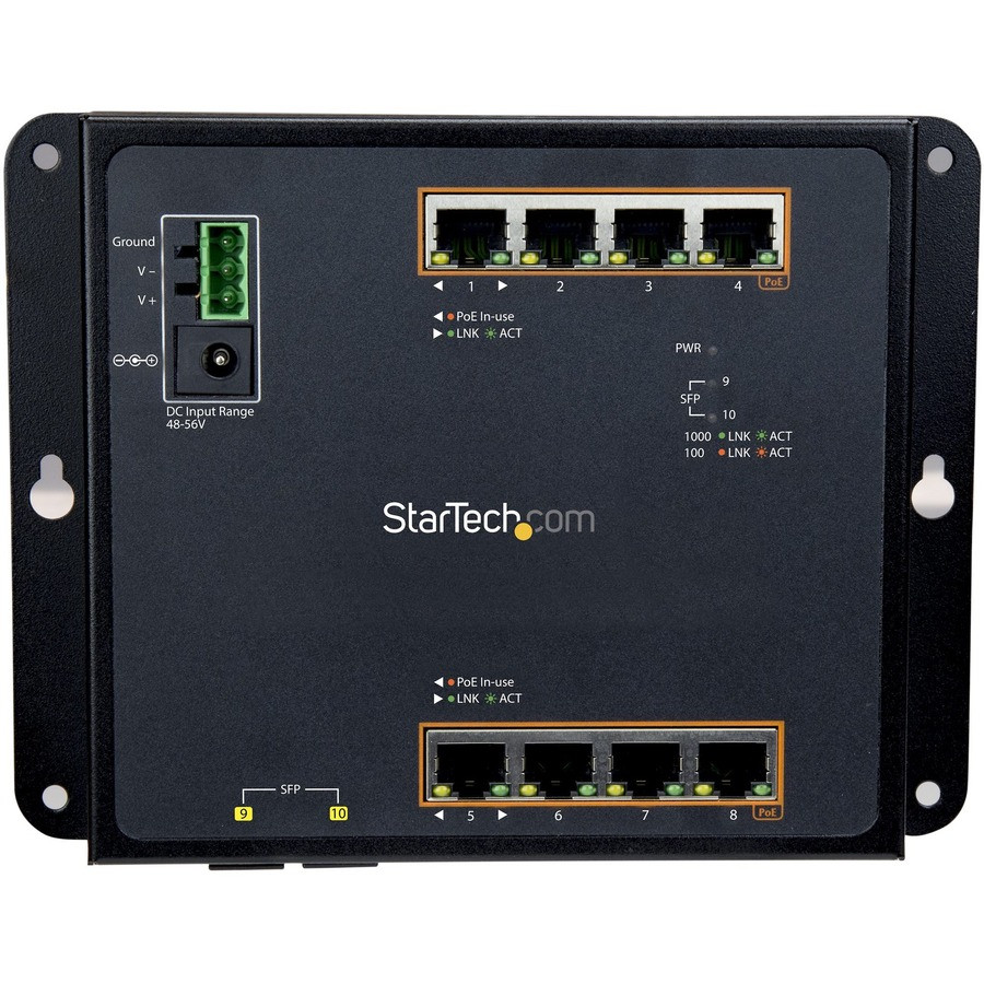 StarTech.com IES101GP2SFW StarTech.com Industrial 8 Port Gigabit PoE+ Switch w/2 SFP MSA Slots 30W Layer/L2 Switch Managed Ethernet Network Switch IP-30/-40C to 75C