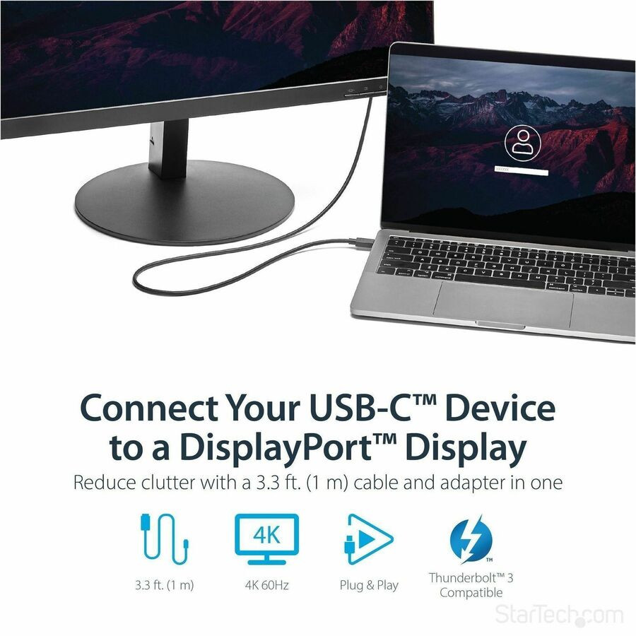 StarTech.com CDP2DPMM1MB StarTech.com 3ft/1m USB C to DisplayPort 1.2 Cable 4K 60Hz - USB Type-C to DP Video Adapter Monitor Cable HBR2 - TB3 Compatible - Black