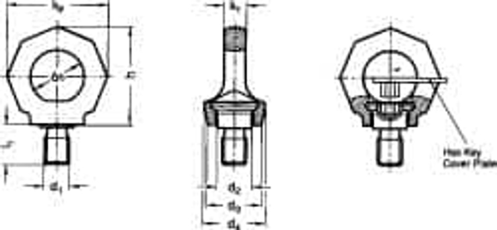 J.W. Winco 581-M36-B Swiveling Lifting Eye Bolt: With Shoulder, M36 x 4.00 Thread, Grade 10.9 Forged Steel & Steel