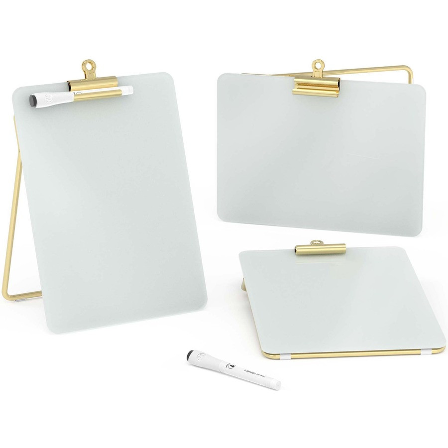 U Brands 4974A01-06 U Brands Glass Dry-Erase Desktop Easel, Tempered Glass, Gold Metal Stand, Removable Clip