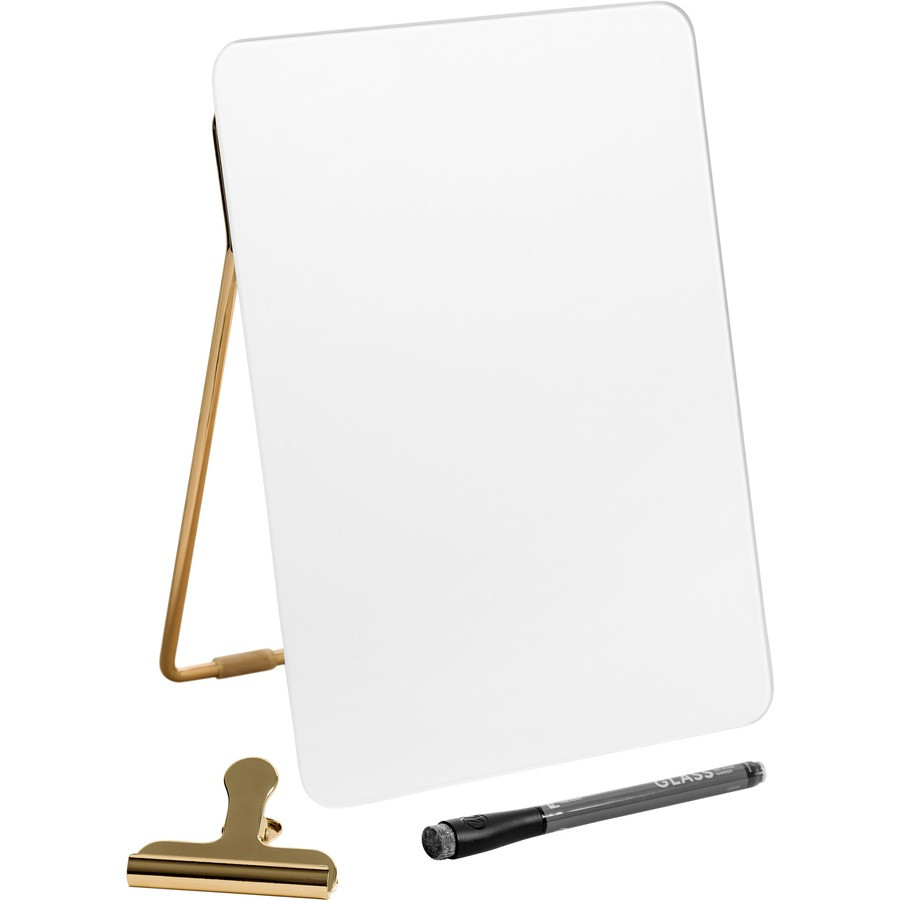 U Brands 4974A01-06 U Brands Glass Dry-Erase Desktop Easel, Tempered Glass, Gold Metal Stand, Removable Clip