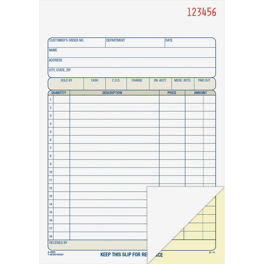 TOPS Products Adams DC5805 Adams Carbonless 2-part Numbered Sales Order Books