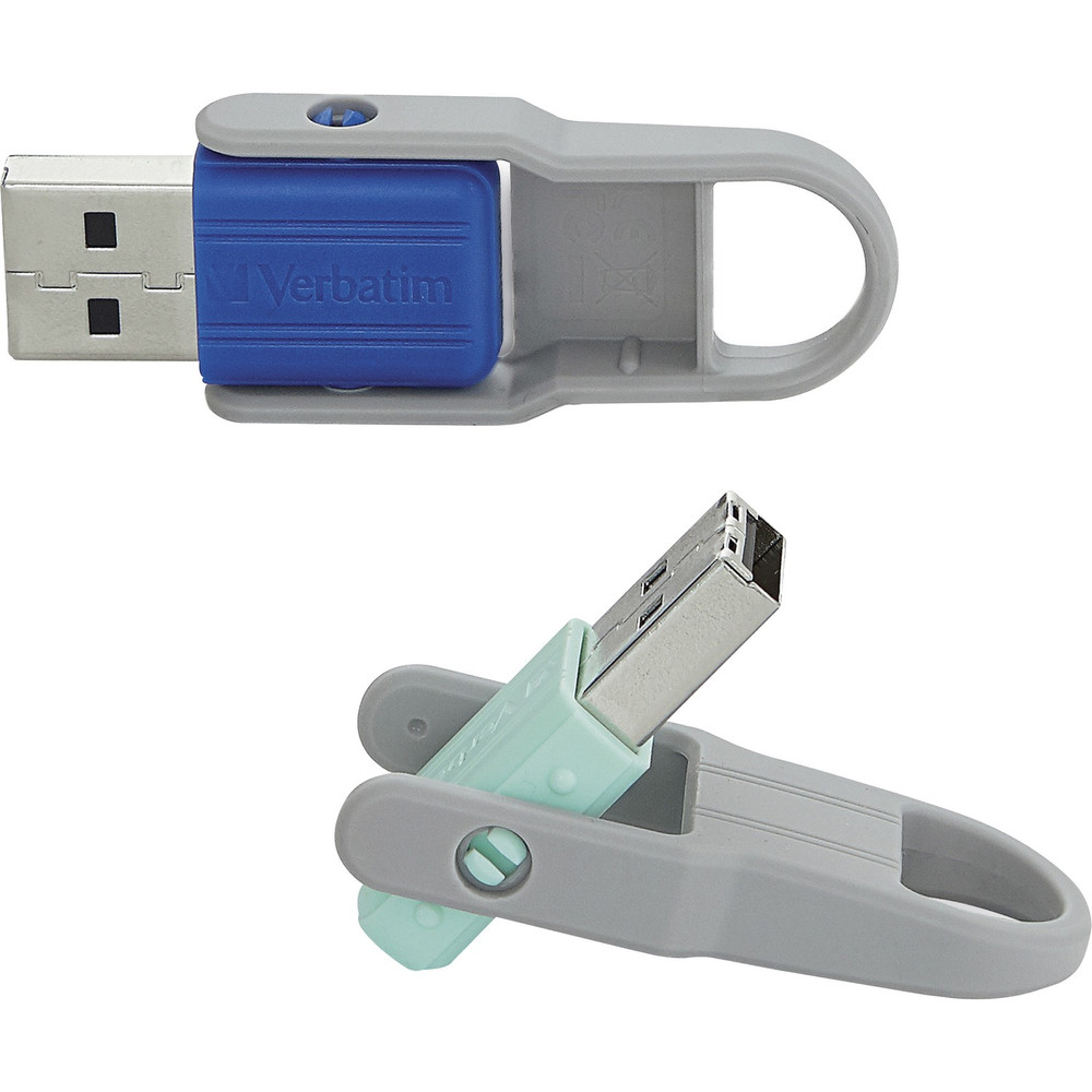 Verbatim America, LLC Microban 70061 32GB Store 'n' Flip&reg; USB Flash Drive - 2pk - Blue, Mint