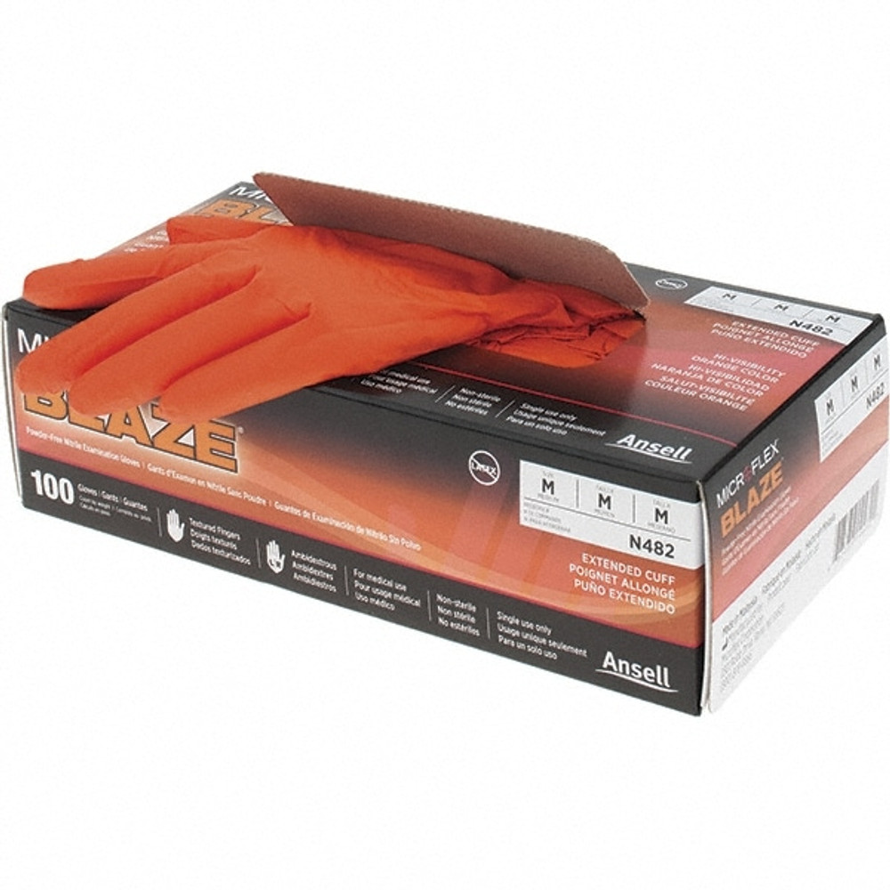 Microflex N482 Series Microflex Blaze Disposable Gloves: Size Medium, 5.1 mil, Uncoated-Coated Nitrile, Industrial Grade, Unpowdered