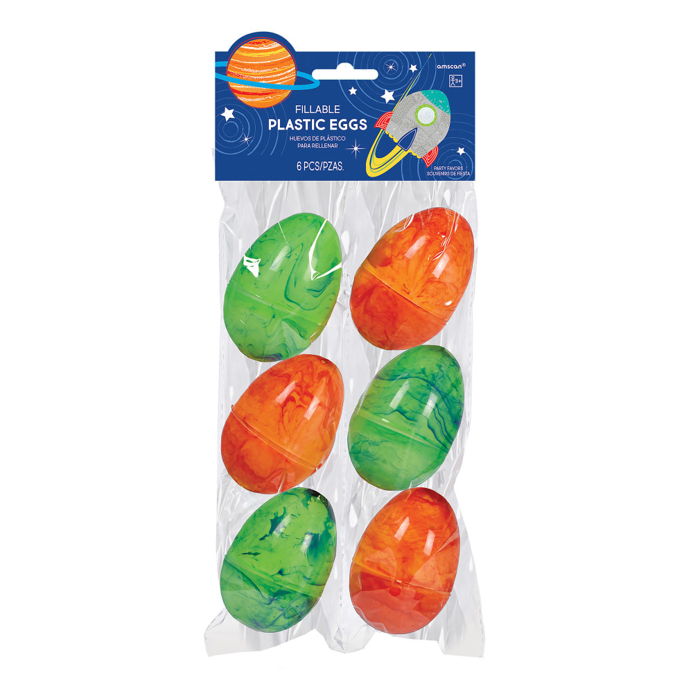 AMSCAN 370503  Large Plastic Easter Eggs, 3in x 2in, Space, 6 Eggs Per Bag, Pack Of 4 Bags