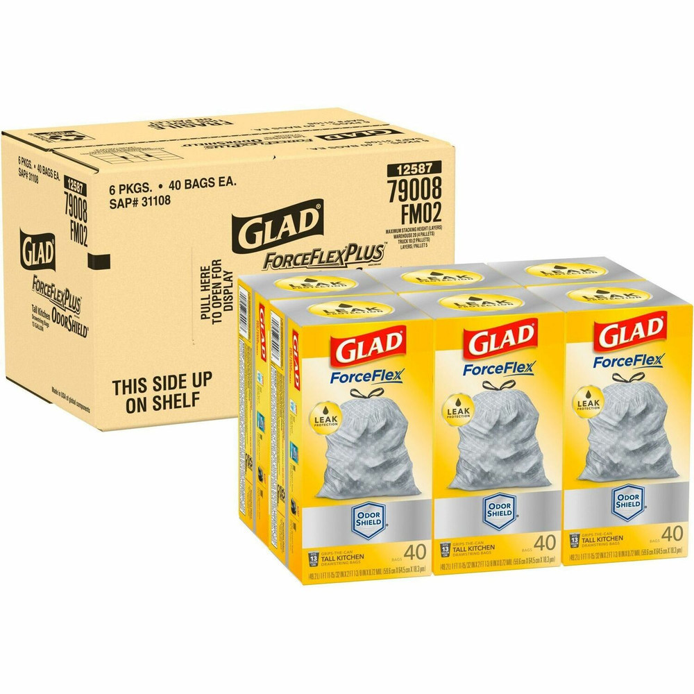 The Clorox Company Glad 79008PL Glad ForceFlex Tall Kitchen Drawstring Trash Bags - OdorShield