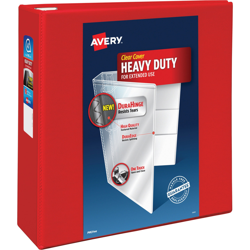 AVERY PRODUCTS CORPORATION 79326 Avery Heavy-Duty View 3-Ring Binder With Locking One-Touch EZD Rings, 4in D-Rings, 43% Recycled, Red