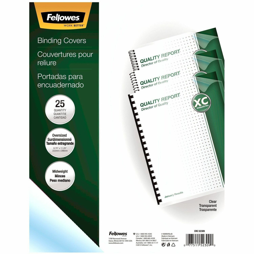 Fellowes, Inc. Fellowes 52309 Fellowes Crystals Clear Oversize PVC Covers