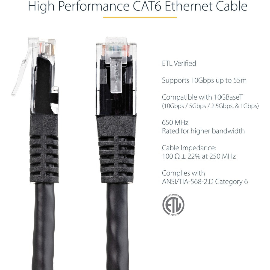 StarTech.com C6PATCH50BK StarTech.com 50ft CAT6 Ethernet Cable - Black Molded Gigabit - 100W PoE UTP 650MHz - Category 6 Patch Cord UL Certified Wiring/TIA