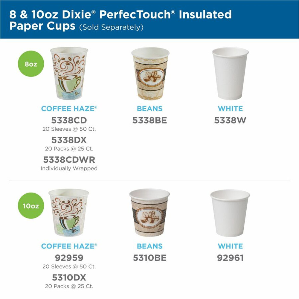 Georgia Pacific Corp. Dixie 5338DXCT Dixie PerfecTouch 8 oz Insulated Paper Hot Coffee Cups by GP Pro