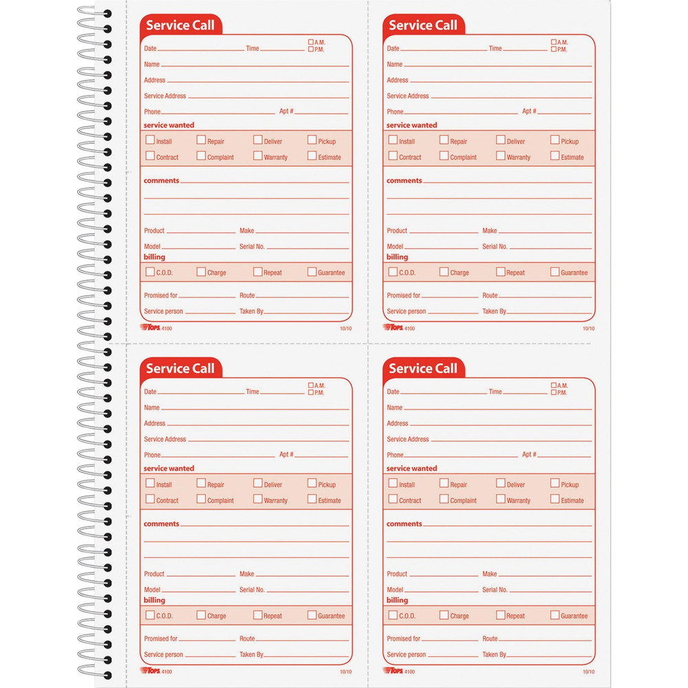TOPS Products TOPS 4100 TOPS Service Call 2-part Spiral Message Slip Book