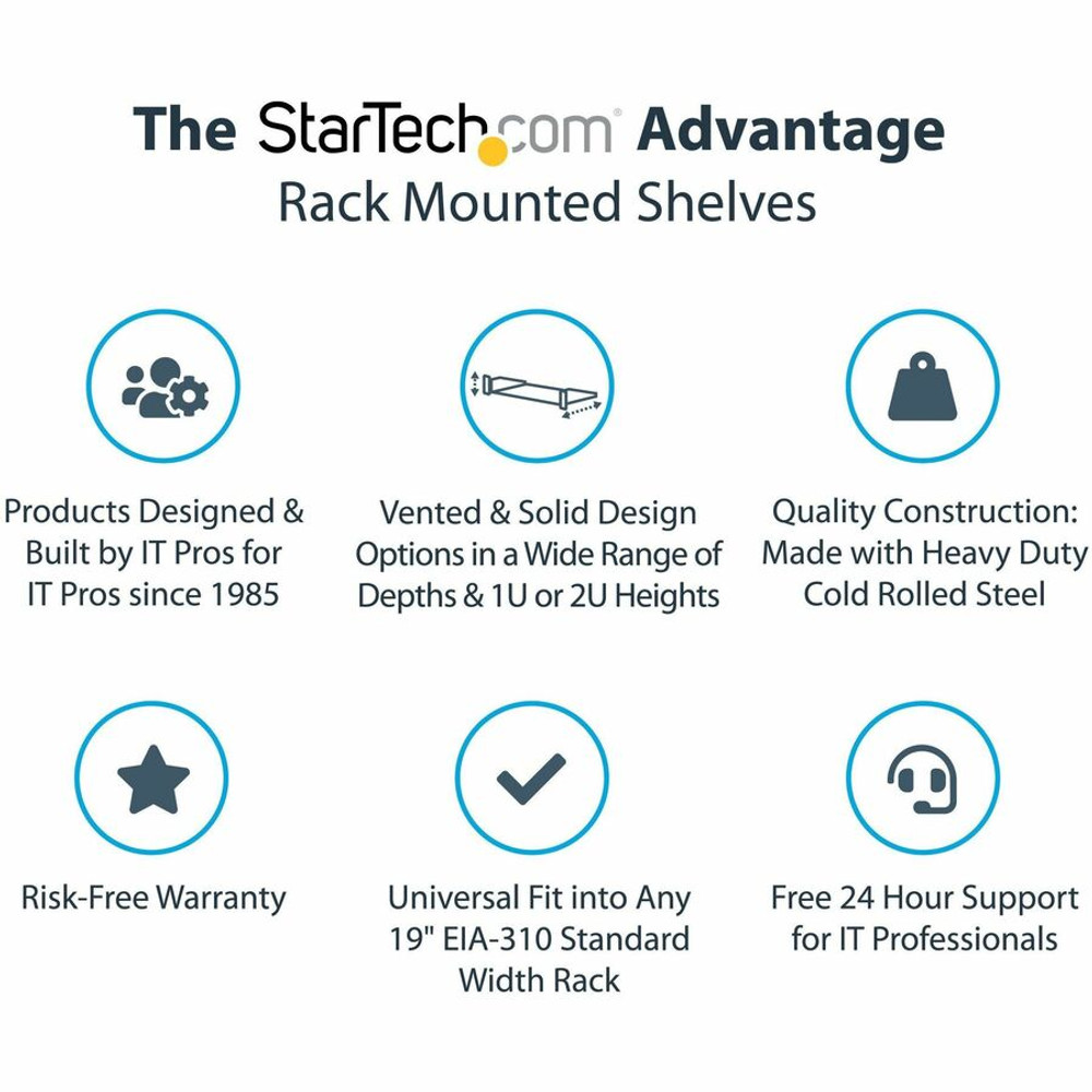 StarTech.com CABSHELF StarTech.com 2U Server Rack Cabinet Shelf - Fixed 16" Deep Cantilever Rackmount Tray for 19" Data/AV/Network Enclosure w/cage nuts, screws