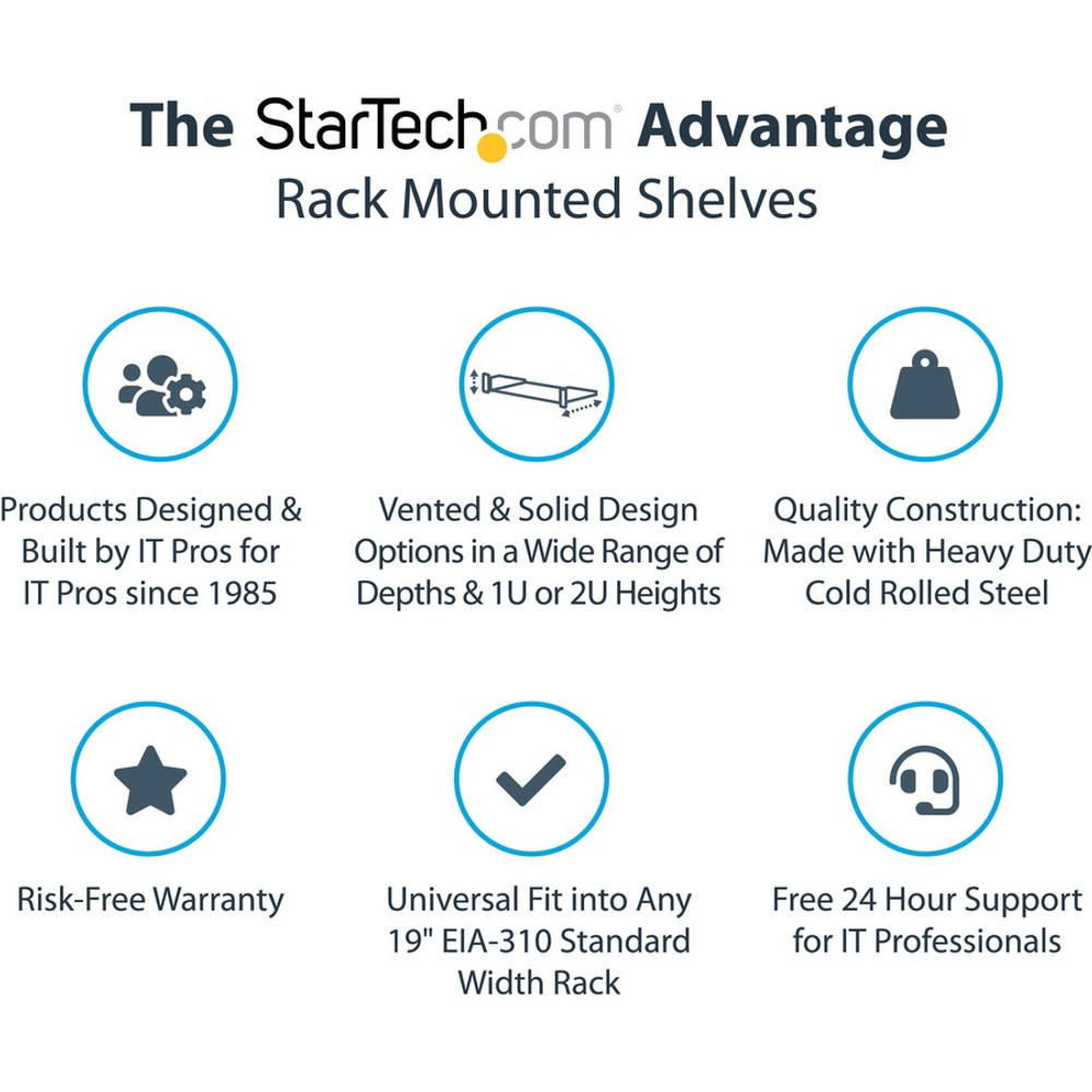 StarTech.com CABSHELF116V StarTech.com 1U Vented Server Rack Cabinet Shelf - Fixed 16" Deep Cantilever Rackmount Tray for 19" Data/AV/Network Enclosure w/Cage Nuts