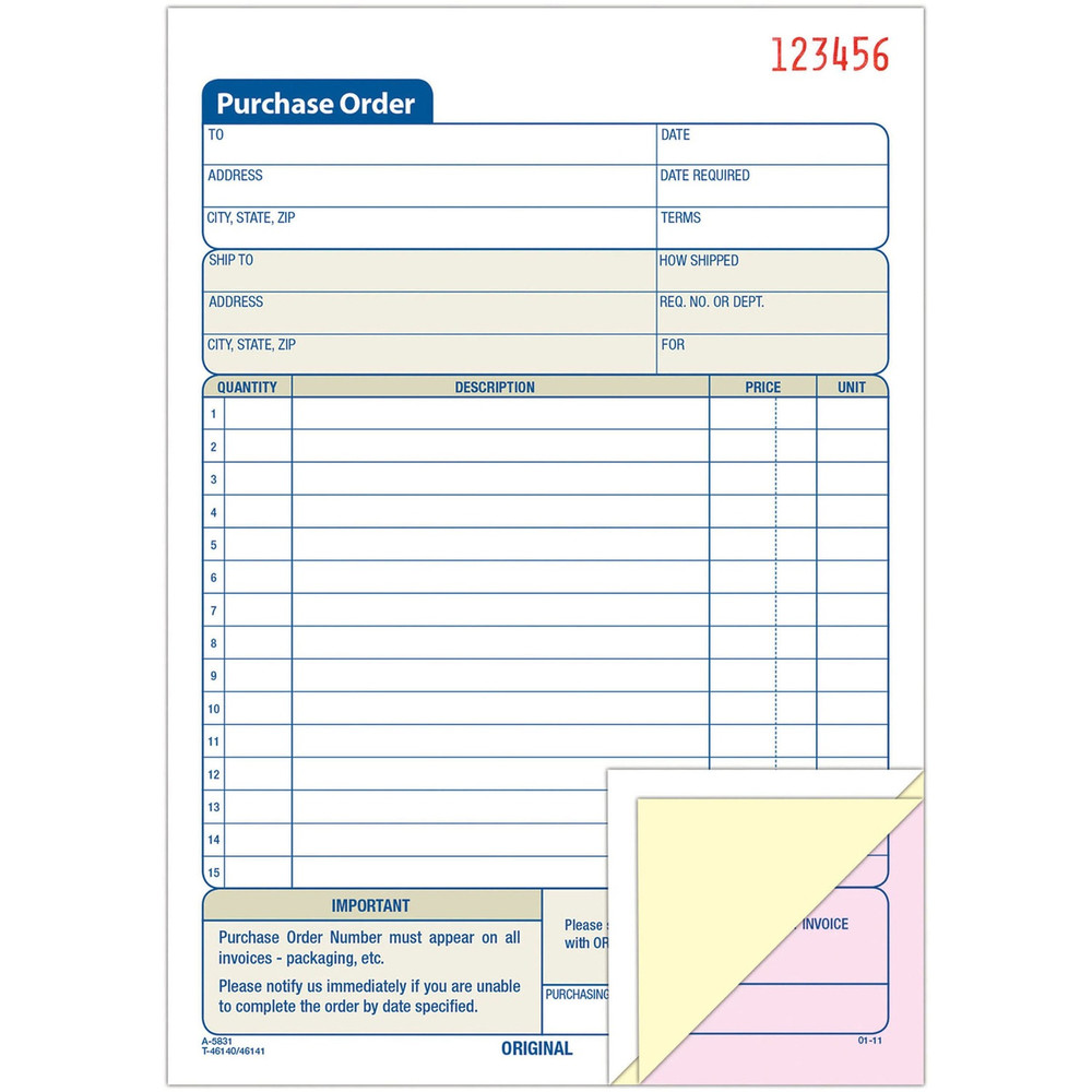 TOPS Products Adams TC5831 Adams 3-Part Carbonless Purchase Order Forms