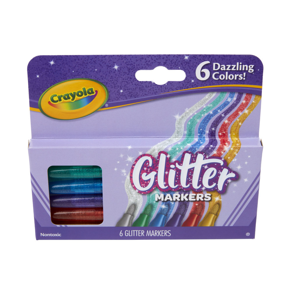 CRAYOLA LLC Crayola 588629  Glitter Markers, Bullet Point, Assorted Colors, Pack Of 6