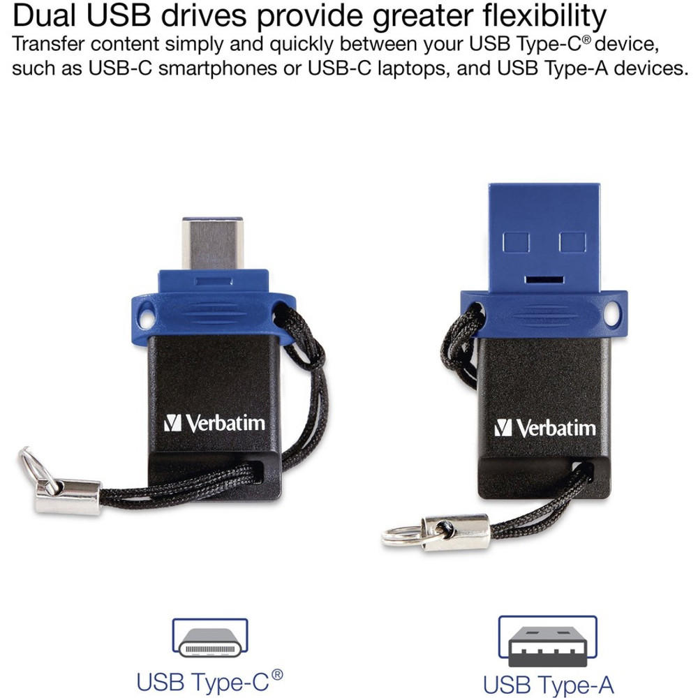 Verbatim America, LLC Microban 99155 64GB Store 'n' Go Dual USB 3.2 Gen 1 Flash Drive for USB-C&trade; Devices - Blue