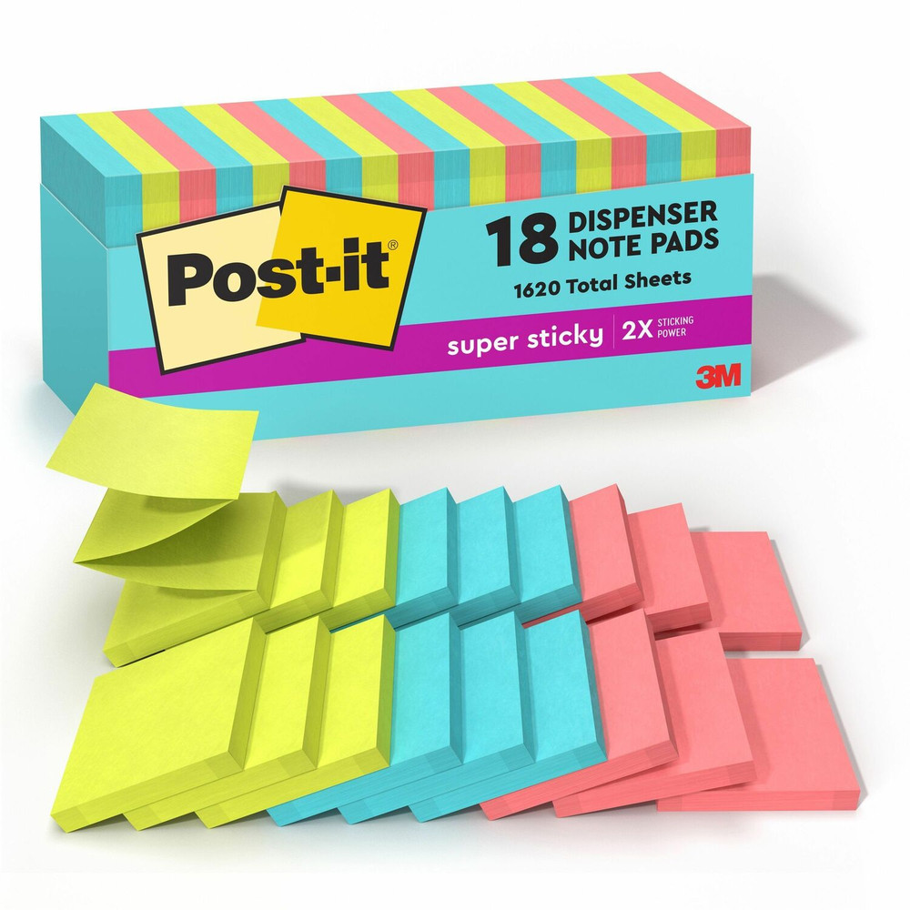 3M Post-it&reg; R33018SSMIAC Post-it&reg; Super Sticky Dispenser Notes - Supernova Neons Color Collection