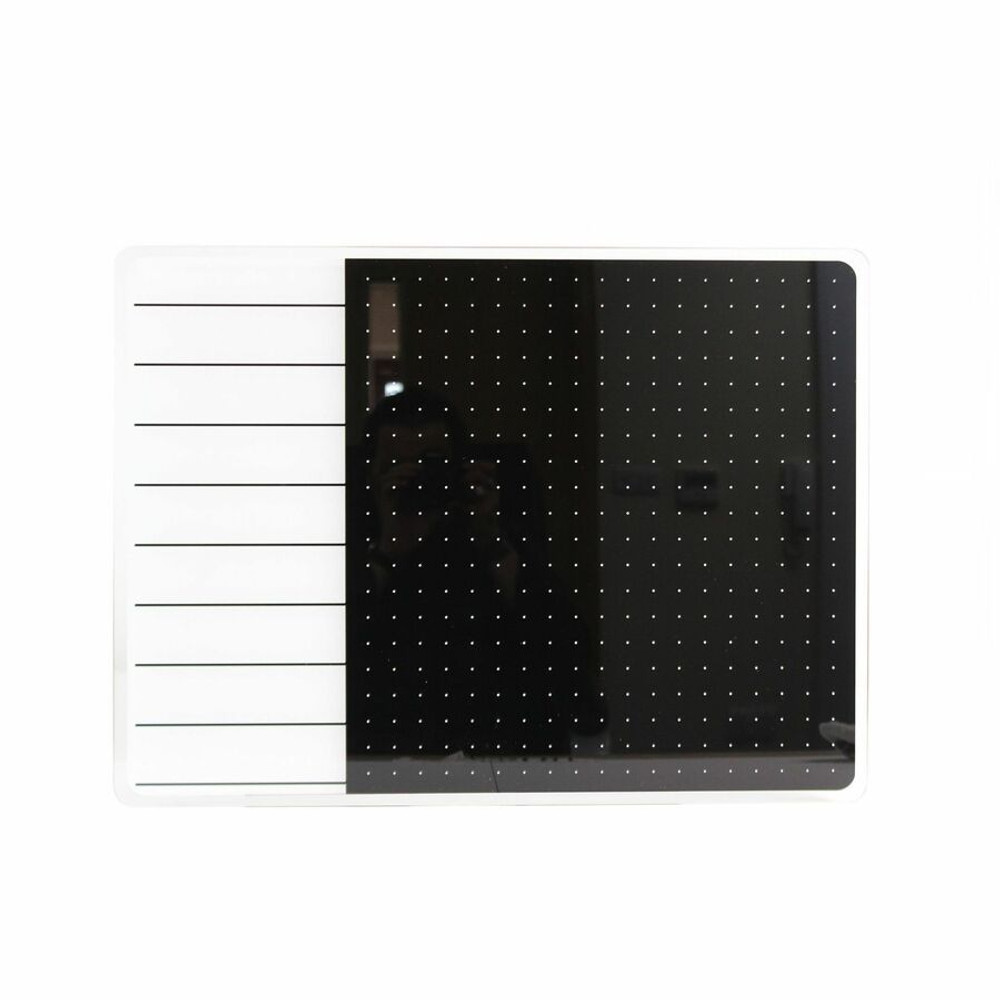 Floortex FCVGM1723WP Viztex&reg; Glacier White & Black Plan & Grid Glass Dry Erase Board - 17" x 23"