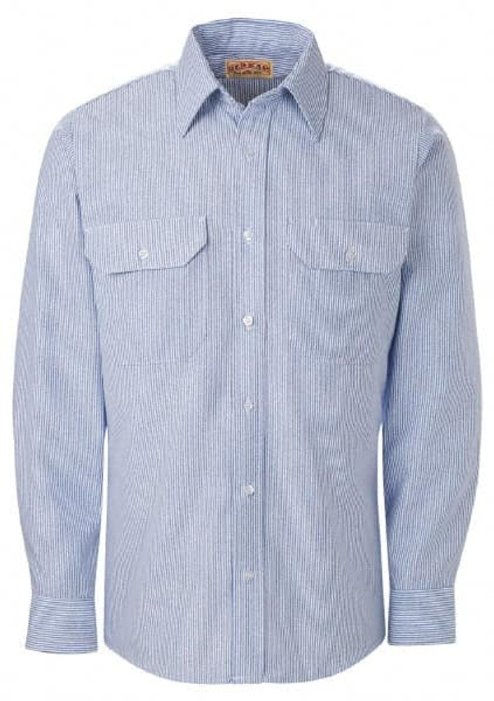 RedKap SL50WB RG L Work Shirt: General Purpose, Large, Cotton, Blue & White, 2 Pockets