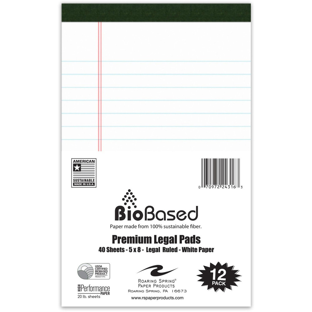 Roaring Spring Paper Products Roaring Spring 24316 Roaring Spring USDA Certified Bio-Preferred Junior Size Legal Pads