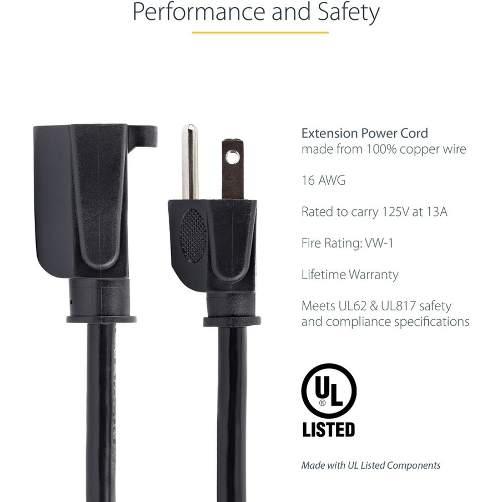 StarTech.com PAC10120 StarTech.com 20ft (6m) Power Extension Cord, NEMA5-15R to NEMA5-15P Black Extension Cord, 13A 125V, 16AWG, Computer Power Extension Cable